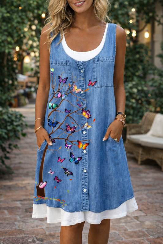 Pinterest-inspiriertes blaues Schmetterlingskleid von Andrea Serena