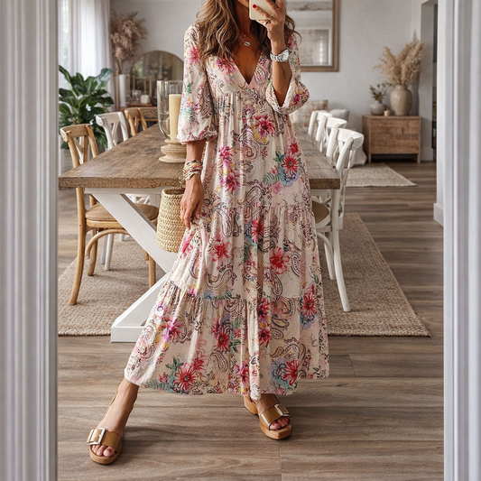 Boho-Blumenkleid von Andrea Serena mit V-Ausschnitt