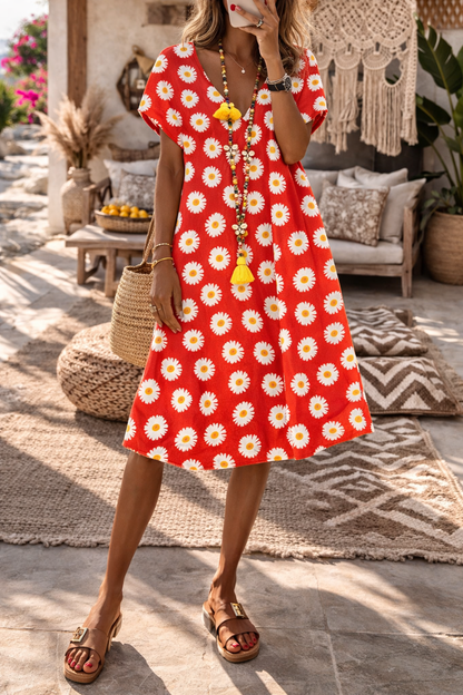 Strahlendes Sommerkleid von Andrea Serena mit Blumenmuster und V-Ausschnitt
