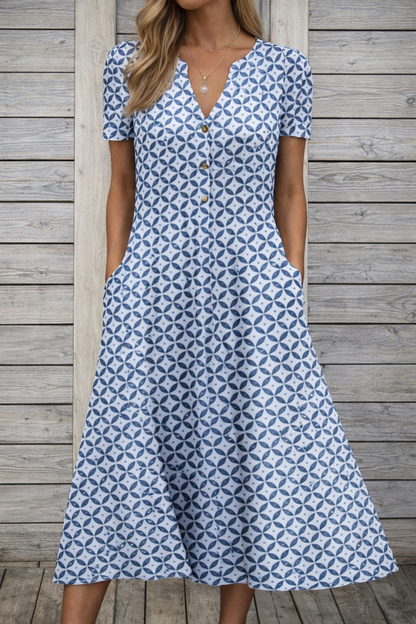 Bedrucktes Maxikleid mit V-Ausschnitt von Andrea Serena