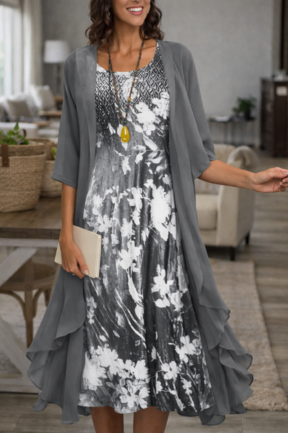 Elegantes zweiteiliges Chiffon-Kleiderset von Andrea Serena
