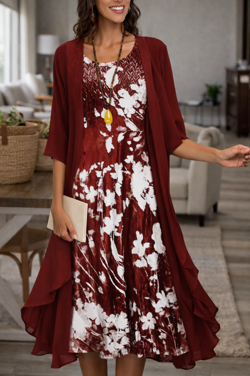 Elegantes zweiteiliges Chiffon-Kleiderset von Andrea Serena