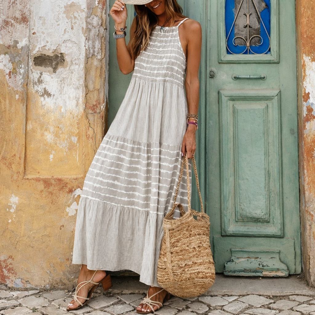 Gestreiftes Neckholder-Maxikleid von Andrea Serena