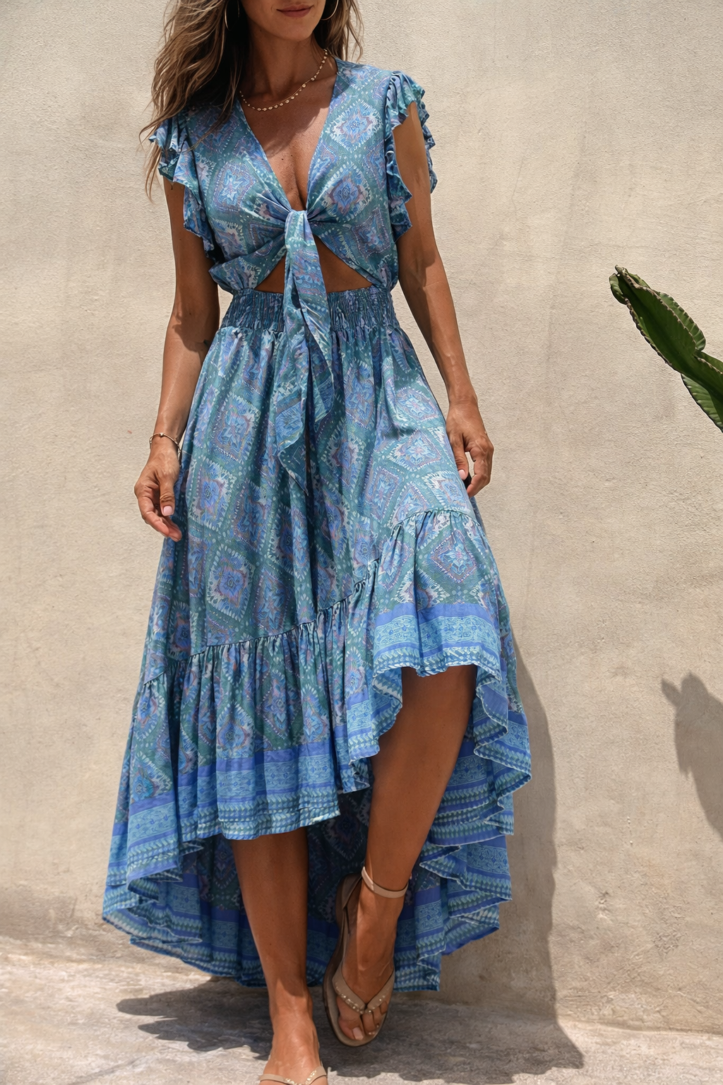 Boho-Maxikleid „Andrea Serena“ mit Print und fliegenden Ärmeln