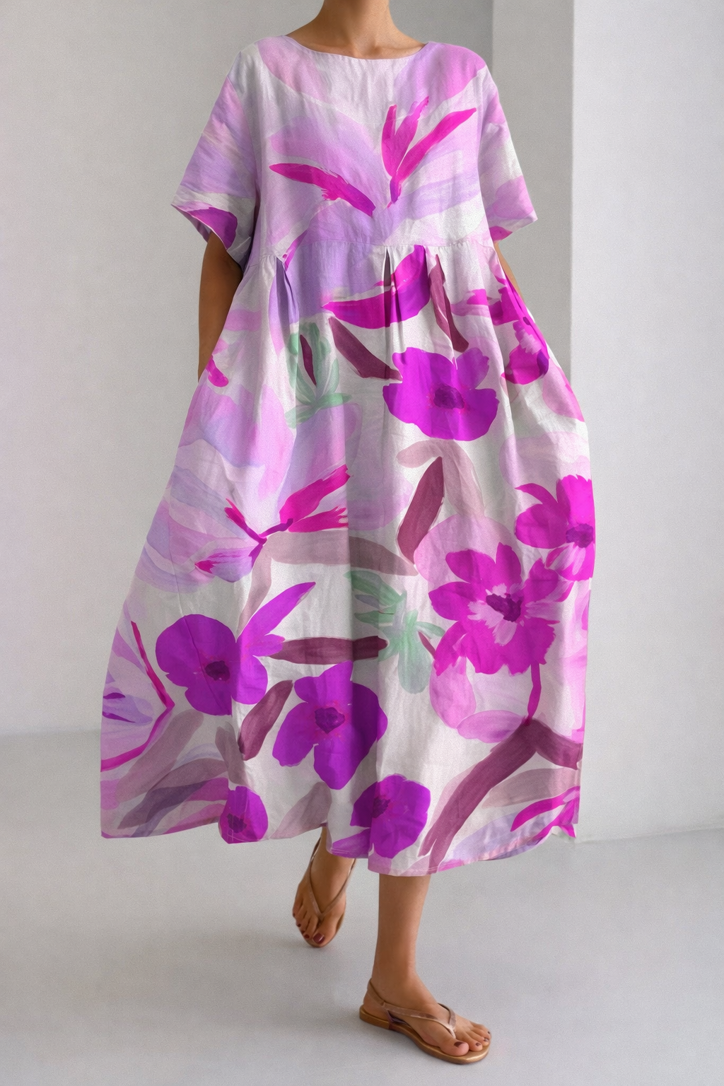 Kunstvoll geblümtes Andrea Serena Sommer-Midikleid