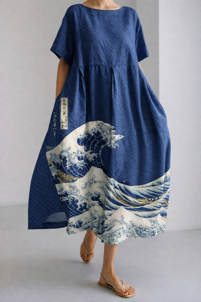 Kunstvoll geblümtes Andrea Serena Sommer-Midikleid