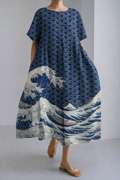 Kunstvoll geblümtes Andrea Serena Sommer-Midikleid