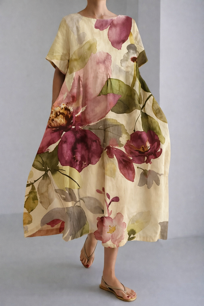 Kunstvoll geblümtes Andrea Serena Sommer-Midikleid