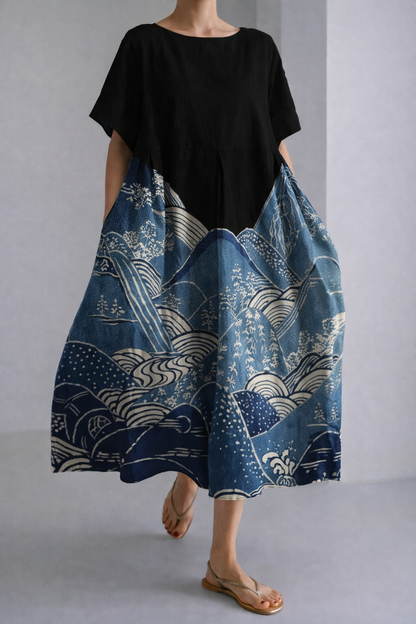 Kunstvoll geblümtes Andrea Serena Sommer-Midikleid