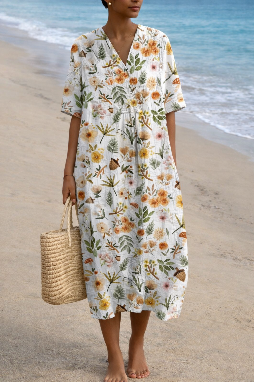 Sommerkleid im Boho-Stil mit Blumenmuster von Andrea Serena und V-Ausschnitt