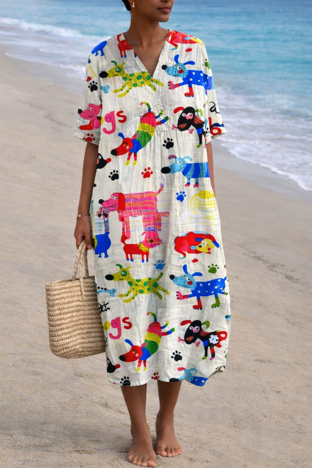 Sommerkleid im Boho-Stil mit Blumenmuster von Andrea Serena und V-Ausschnitt