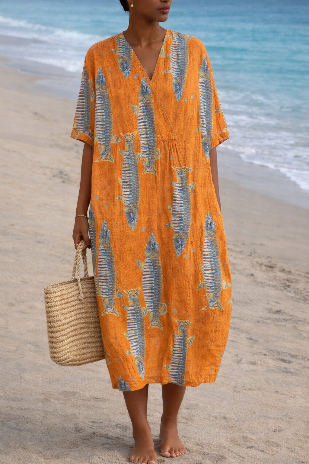 Sommerkleid im Boho-Stil mit Blumenmuster von Andrea Serena und V-Ausschnitt