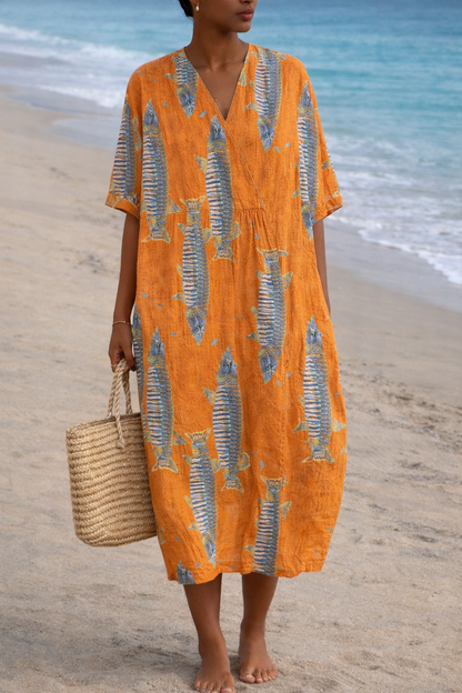 Sommerkleid im Boho-Stil mit Blumenmuster von Andrea Serena und V-Ausschnitt