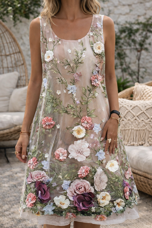 Ärmelloses Sommerkleid von Andrea Serena mit Blättermuster