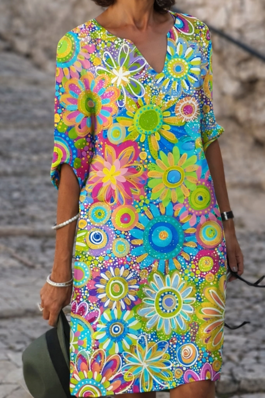 Andrea's™ | Lebhaftes Blumiges Minikleid