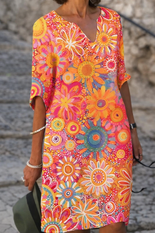 Andrea's™ | Lebhaftes Blumiges Minikleid