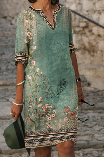 Andrea's™ | Midikleid mit V-Ausschnitt und floralem Muster