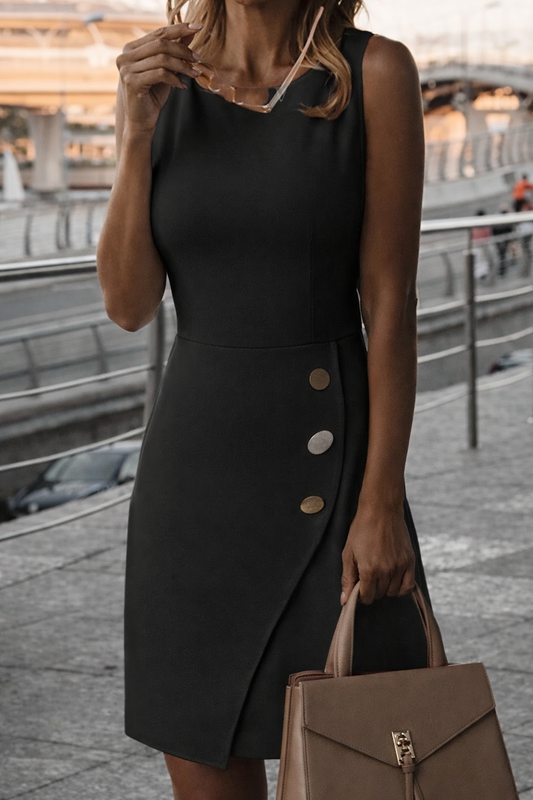 Andrea's™ | Ärmelloses Kleid mit Knopf- und Wickeldetail