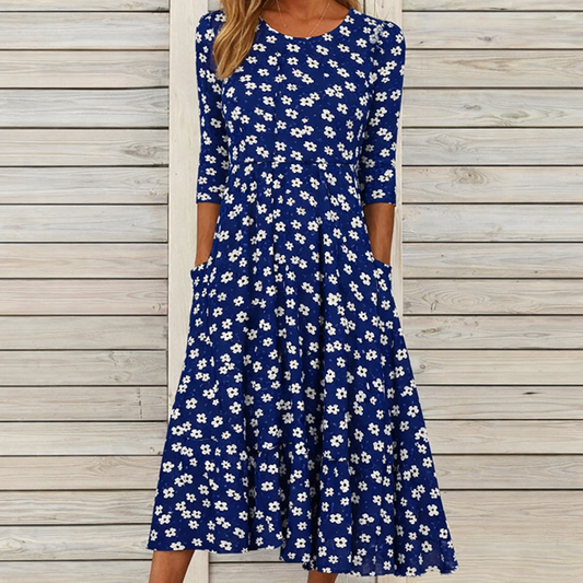 Andrea's™ | Rundhalskleid mit halblangen Ärmeln, Taschen und schwingendem Rock