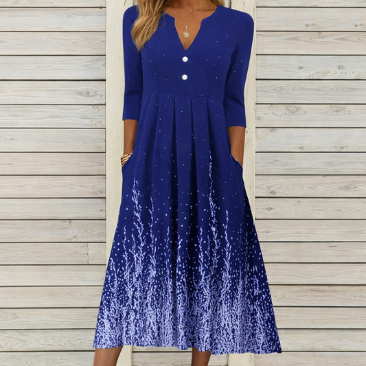 Andrea's™ | Rundhalskleid mit halblangen Ärmeln, Taschen und schwingendem Rock