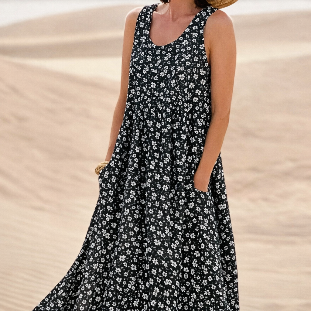 Andrea's™ | Ärmelloses Blumenkleid mit schwingendem Schnitt und Taschen