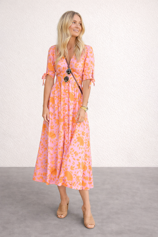 Andrea's™ | Sommerkleid mit Blumenmuster, schmaler Taille und V-Ausschnitt