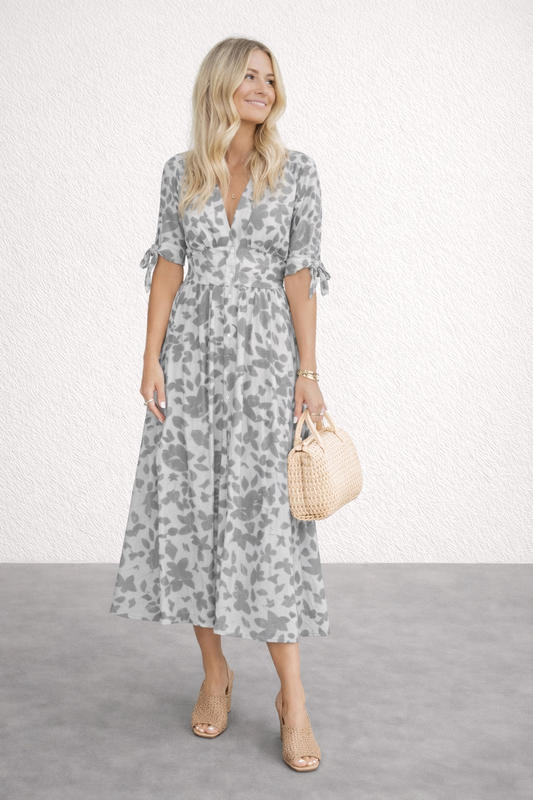 Andrea's™ | Sommerkleid mit Blumenmuster, schmaler Taille und V-Ausschnitt