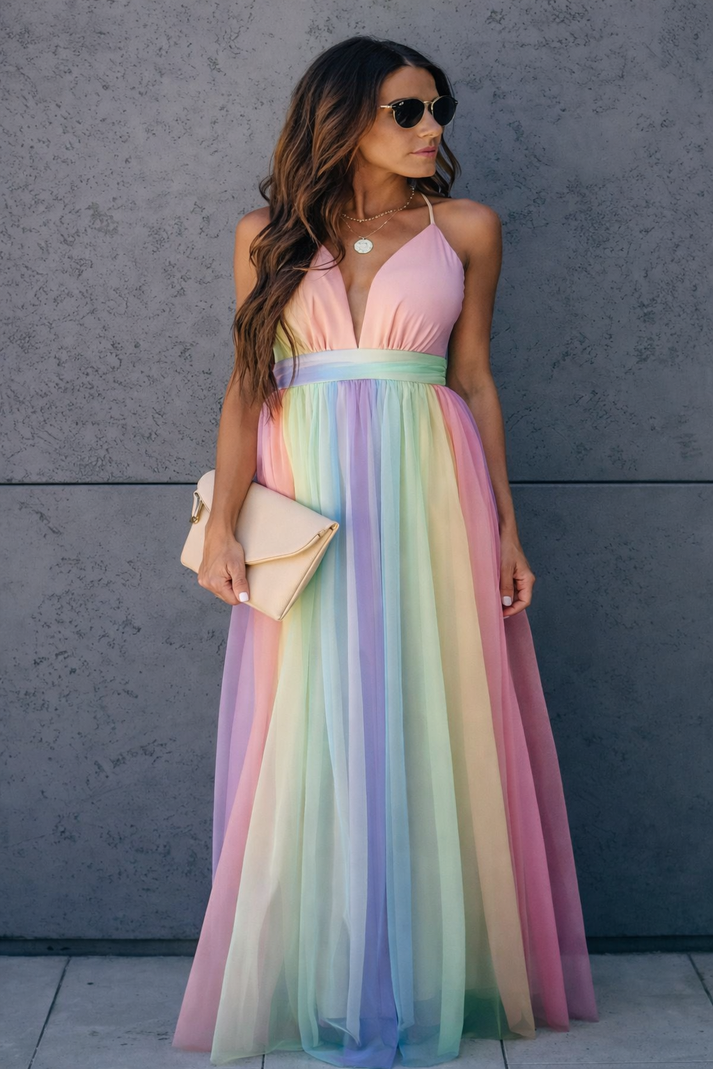 Andrea’s™ | Verträumtes Pastell-Tüll-Maxikleid mit fließender Silhouette