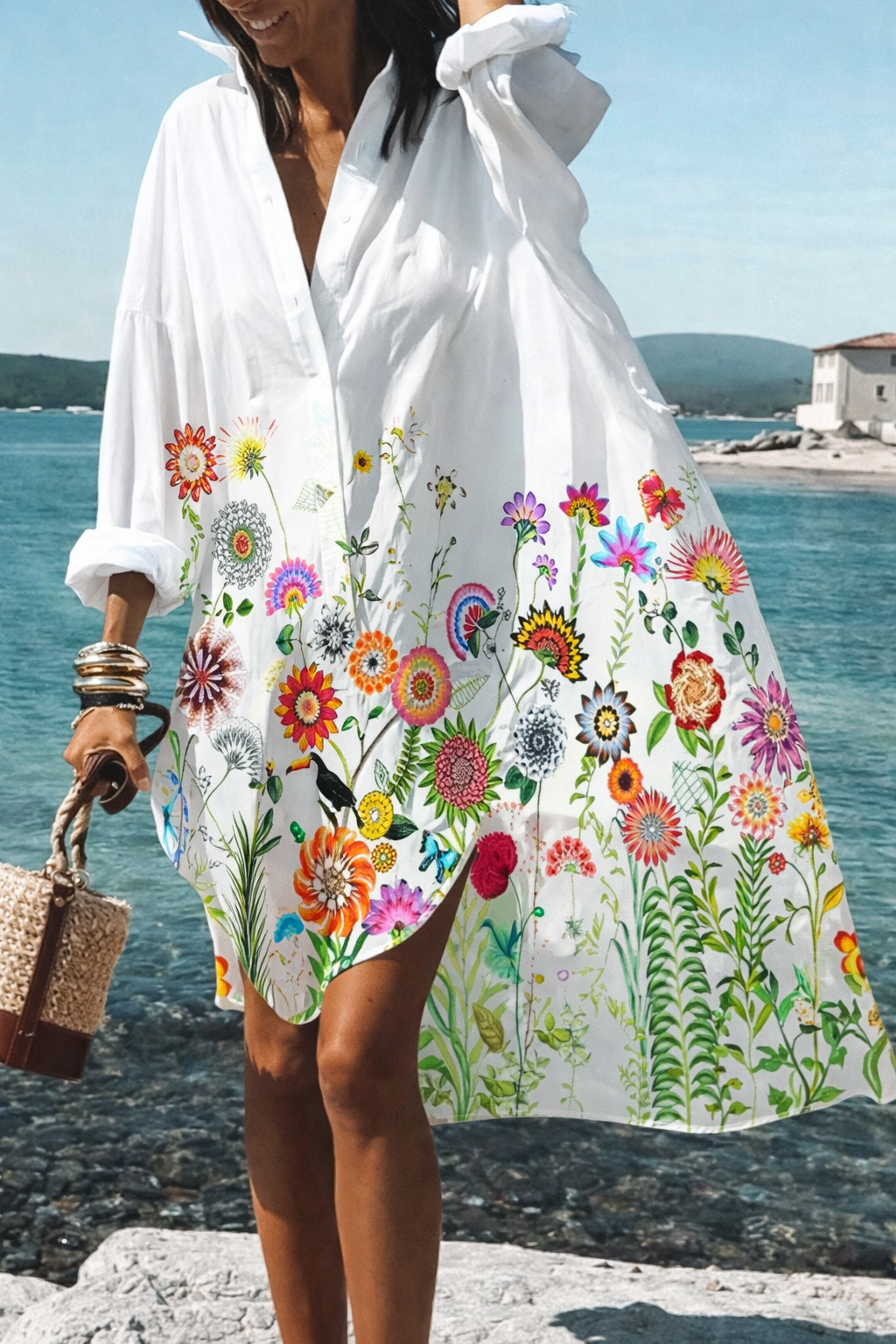 Andrea’s™ | Oversize-Hemdkleid mit tropischem Blumenprint