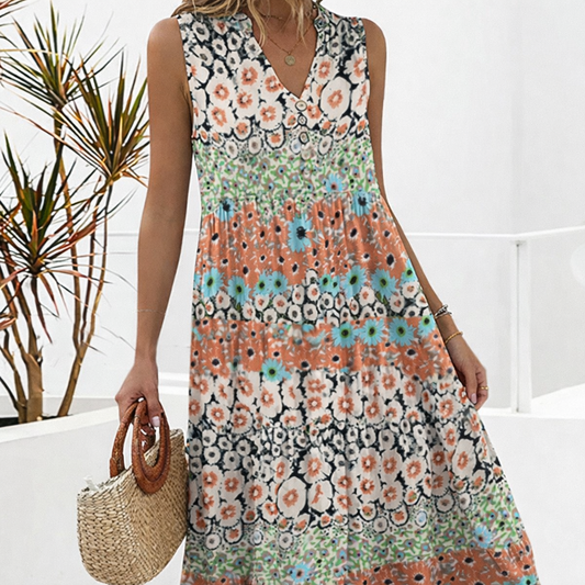 Andrea's™ | Lässiges Maxikleid mit Blumenmuster und V-Ausschnitt