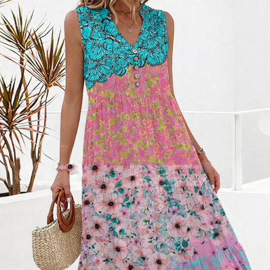 Andrea's™ | Lässiges Maxikleid mit Blumenmuster und V-Ausschnitt