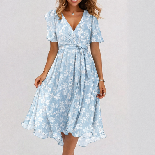 Andrea's™ | Chiffon bedruckte Kurzarm-Sommer-V-Ausschnitt-Kleider