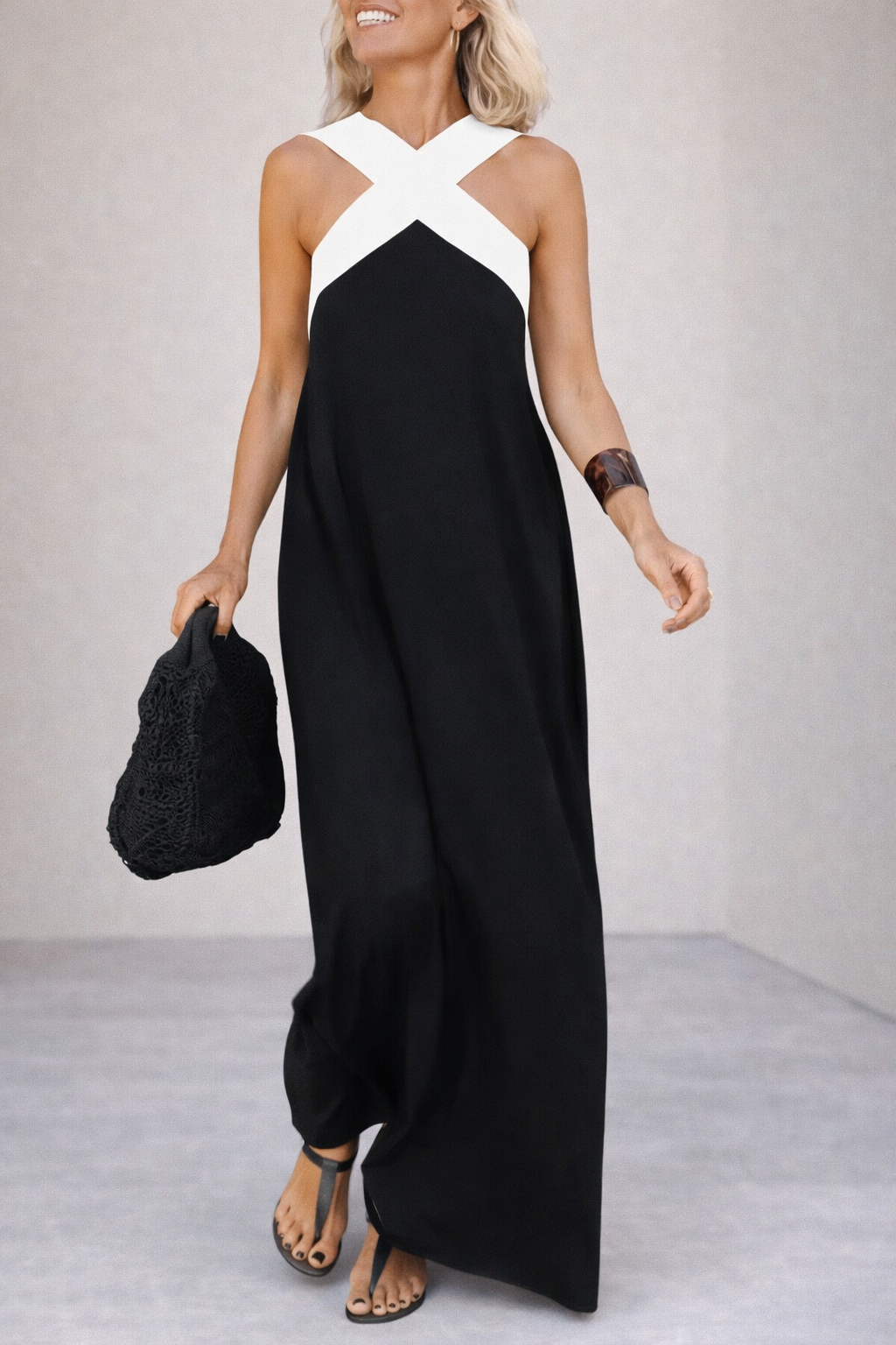 Andrea's™ | Cross Halter Flowing Maxi Dress