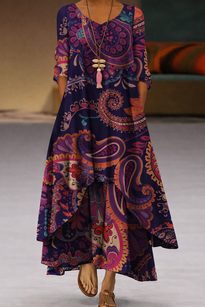 Andrea's™ | Abstraktes bedrucktes Maxikleid mit langen Ärmeln