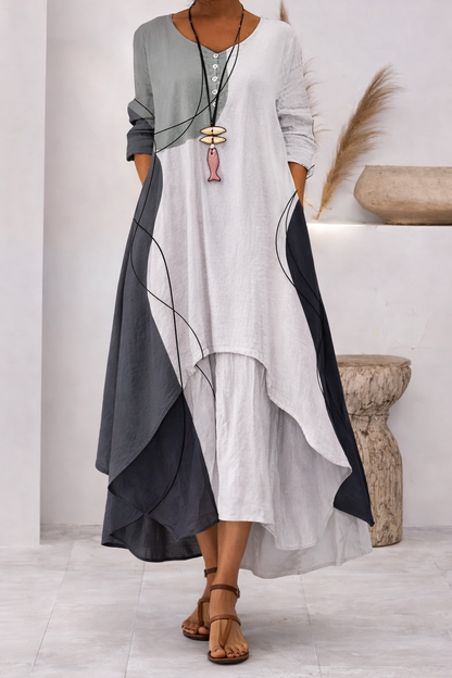 Andrea's™ | Abstraktes bedrucktes Maxikleid mit langen Ärmeln