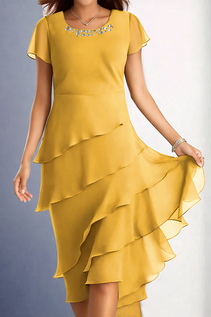 Andrea's™ | Elegantes Chiffonkleid mit Volants und Schmuckkragen