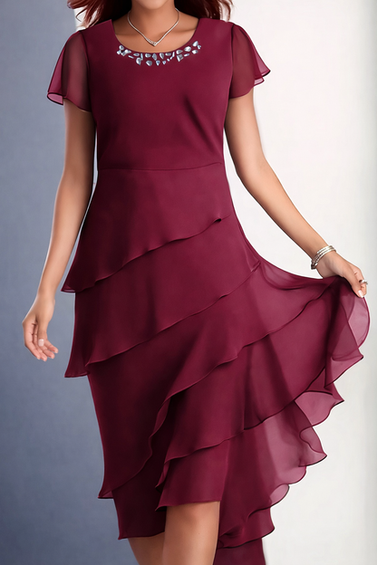 Andrea's™ | Elegantes Chiffonkleid mit Volants und Schmuckkragen