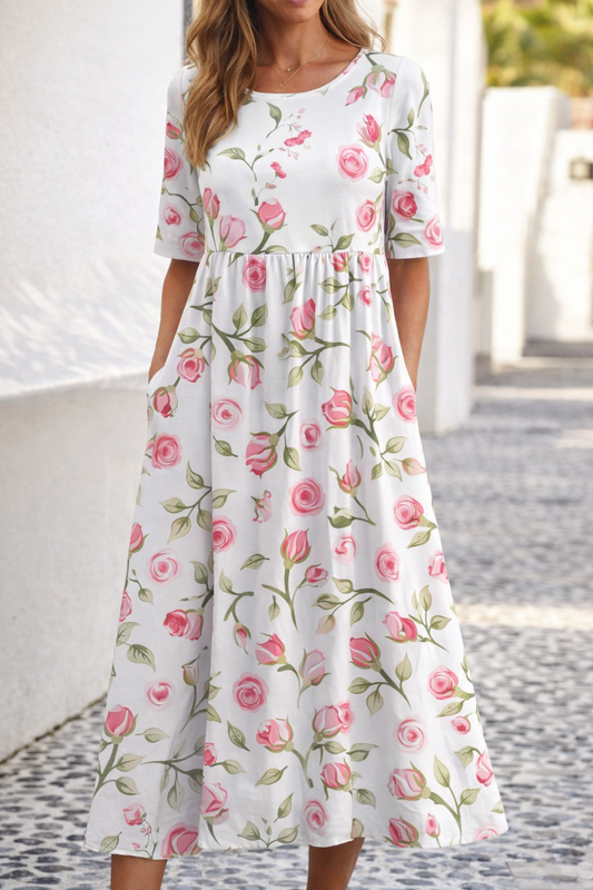 Andrea Serena Sommerkleid mit Blumenmuster und V-Ausschnitt