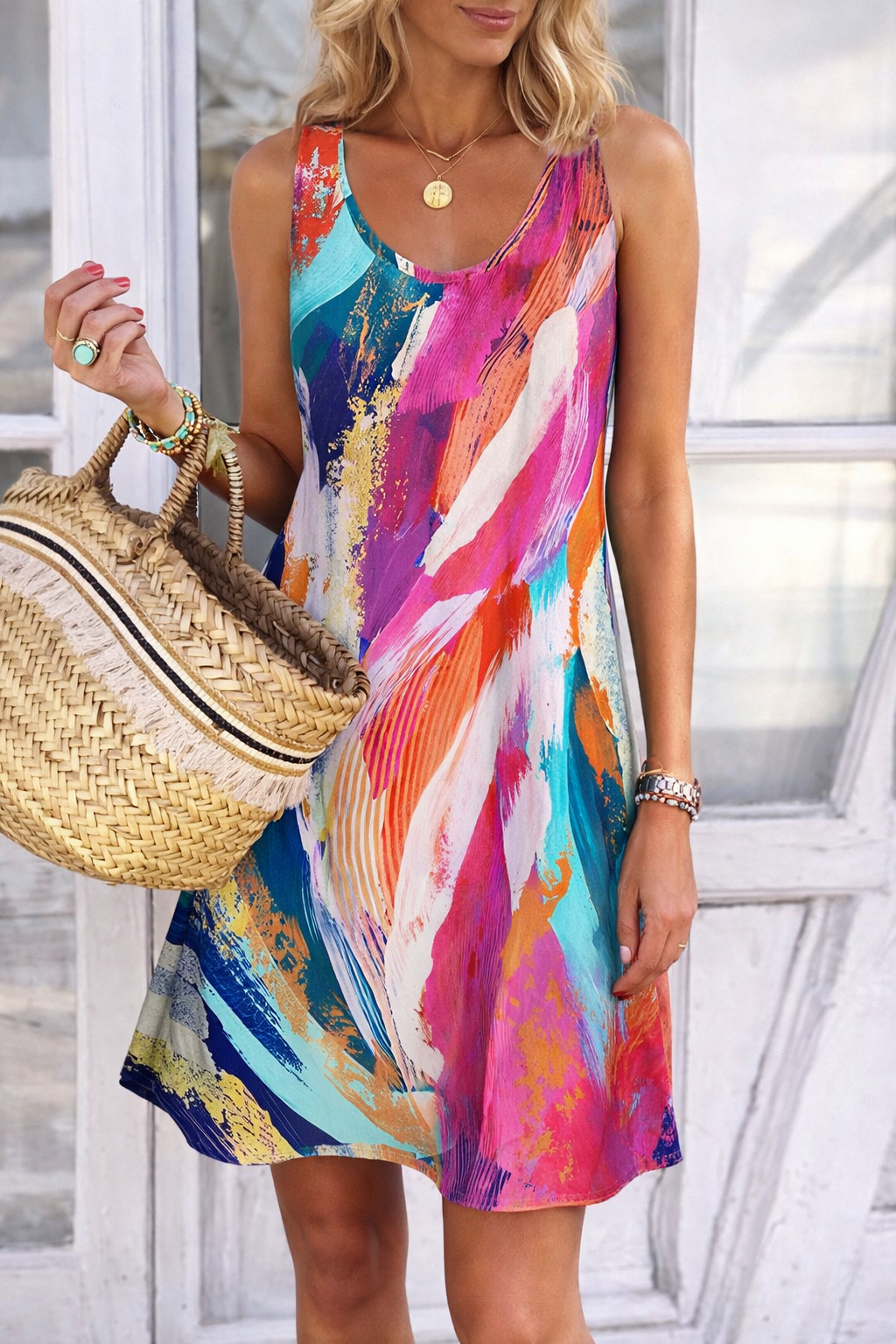 Lässiges, ärmelloses Sommerkleid von Andrea Serena mit Graffiti-Print