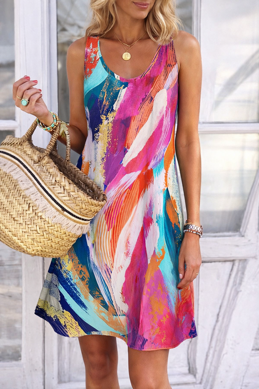 Lässiges, ärmelloses Sommerkleid von Andrea Serena mit Graffiti-Print