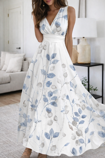 Geblümtes Kleid mit V-Ausschnitt und hoher Taille von Andrea Serena