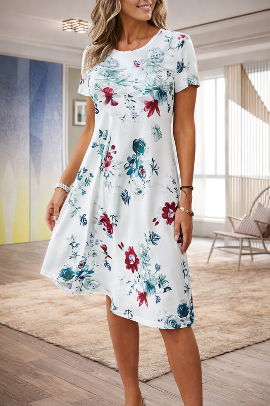 Andrea Serena Sommerkleid mit Blumenmuster und A-Linien-Schnitt