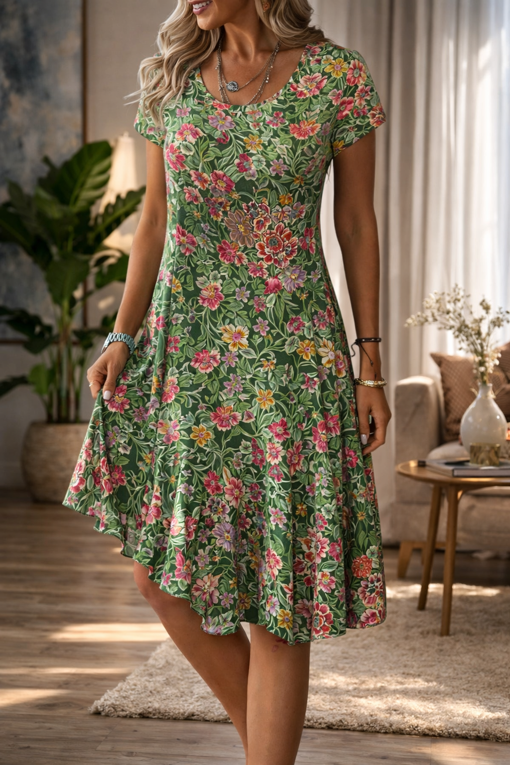 Andrea Serena Sommerkleid mit Blumenmuster und A-Linien-Schnitt