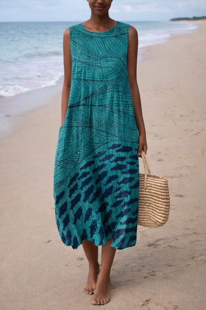 Ärmelloses Kleid mit leuchtendem Print von Andrea Serena