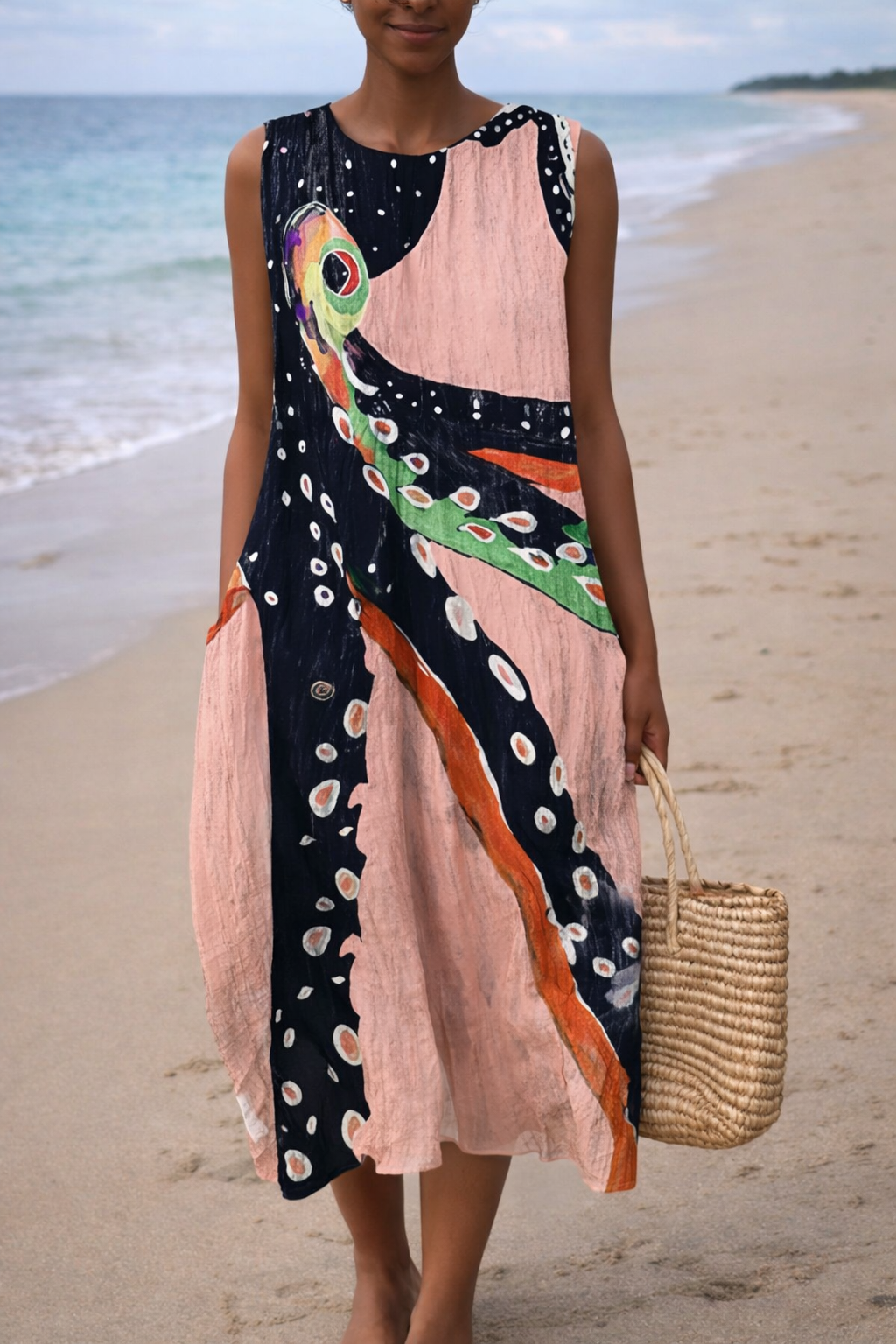 Ärmelloses Kleid mit leuchtendem Print von Andrea Serena