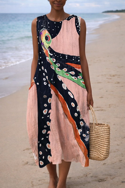 Ärmelloses Kleid mit leuchtendem Print von Andrea Serena