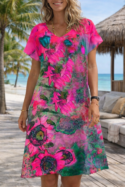 Geblümtes Midikleid mit V-Ausschnitt von Andrea Serena