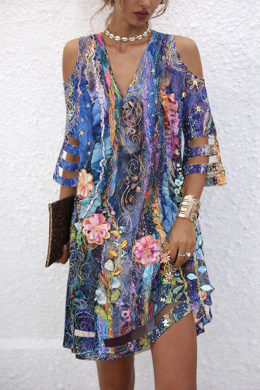 Schickes Mesh-Kleid mit V-Ausschnitt von Andrea Serena
