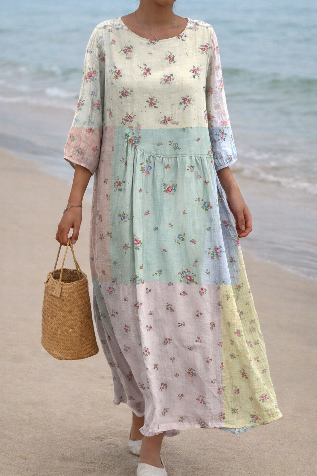 Andrea Serena Langarmkleid mit floralem Patchwork-Muster