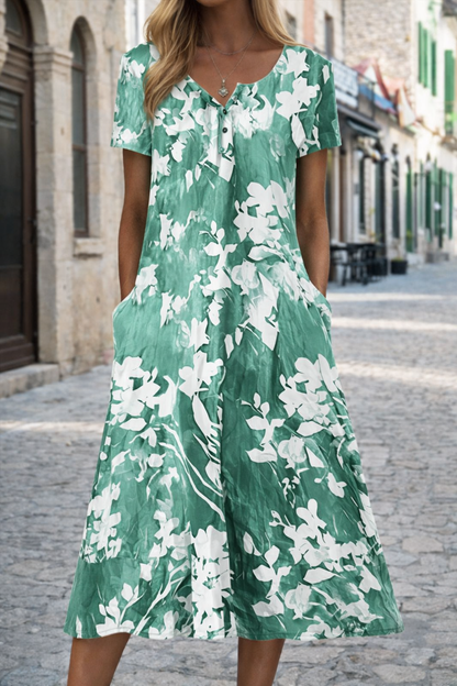 Kunstvoll bedrucktes Kleid von Andrea Serena, Kurzarm